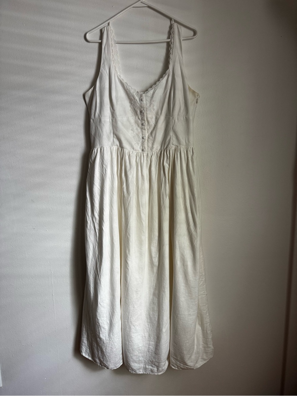 White Linen Lace Trim Midi Dress | Bridal Shower | Rehearsal Dinner | Size XL - Picture 4 of 8